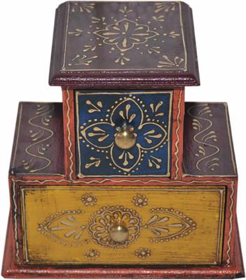 

Desert Overseas Wooden Multicolor Hand Painted Double Stair 2 Drawer Box Mulri Use Vanity Box(Multicolor)