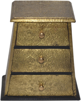 Desert Overseas Wooden Multicolor Metal Fitting Pyramid 3 Drawer Box Mulri Use Vanity Box(Multicolor)