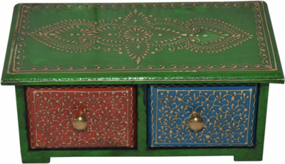 

Desert Overseas Wooden Multicolor Hand Painted 2 Drawer Box Horizontal Mulri Use Vanity Box(Multicolor)