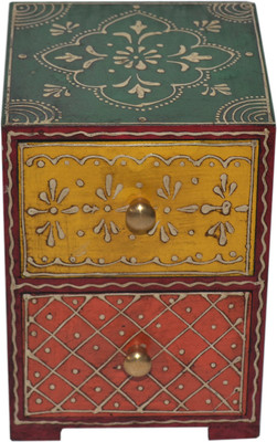 

Desert Overseas Wooden Multicolor Hand Painted 2 Drawer Box Vertical Mulri Use Vanity Box(Multicolor)