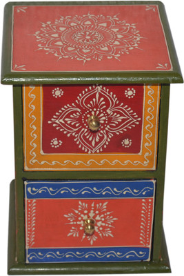 

Desert Overseas Wooden Multicolor Hand Painted 2 Drawer Box Vertical Mulri Use Vanity Box(Multicolor)