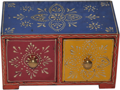 

Desert Overseas Wooden Multicolor Hand Painted 2 Drawer Box Horizontal Mulri Use Vanity Box(Multicolor)