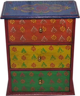 

Desert Overseas Wooden Multicolor Hand Painted 3 Drawer Box Vertical Mulri Use Vanity Box(Multicolor)