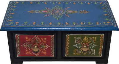 

Desert Overseas Wooden Multicolor Hand Painted 2 Drawer Box Horizontal Mulri Use Vanity Box(Multicolor)