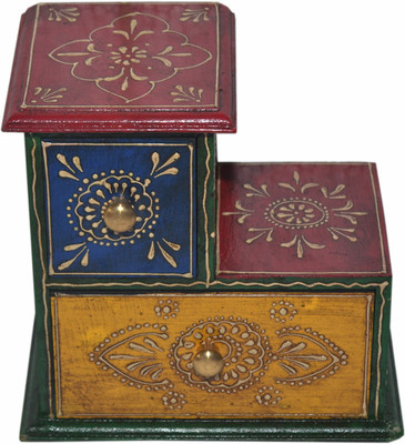 

Desert Overseas Wooden Multicolor Hand Painted Single Stair 2 Drawer Box Mulri Use Vanity Box(Multicolor)