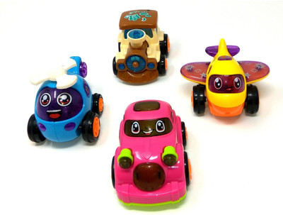 

Akrobo Miniature Palm Sized Die Cast Friction Cartoon Toys for kids - Set of 4(Multicolor)