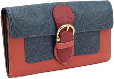 Holii Women Casual Blue, Orange Genuine Leather Wallet(12 Card Slots), Red