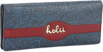 Holii Women Blue Genuine Leather Wallet(14 Card Slots), Blue red