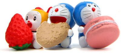 

Toy Mela Set of 3 Doremon Action Figure with Strawberry , Cookie and Macaroons- 4.5 - 5 cm each figure(Multicolor)