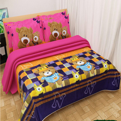 TrueValue Creations 180 TC Polycotton Double 3D Printed Flat Bedsheet(Pack of 1, Multicolor)