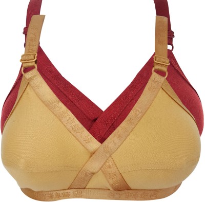 X-WELL Women Full Coverage Non Padded Bra(Maroon, Beige)