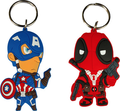 

Techpro Doublesided Combo pack Rubber with Superhero Captain America and deadpool design Key Chain(Multicolor)