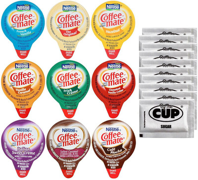 

Nestle Coffee Mate .375oz Non-Dairy Liquid Creamer Singles - 9 Flavor Assortment, Hazelnut, French Vanilla, Original, Salted Caramel and more (36 Pack) - Exc Instant Coffee(36 g)