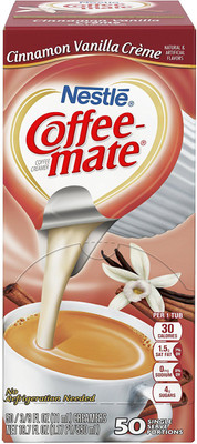 

Nestle Coffee-mate Coffee Creamer, Cinnamon Vanilla Creme, 0.375oz liquid creamer singles, 50 count - 550ml (18.7oz) Instant Coffee(550 g)