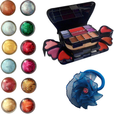 

Vozwa Eye Face Shimmer Powder and Glitter Powder, Makeup Kit (8 Eyeshadow, 1 Powder Cake, 8 Lip Colour, 2 Blusher) and Band pack of 14(Set of 14)