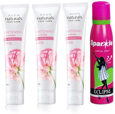 

Avon Anew three Naturals Rose & Pearl Whitening Cleanser (100 g) With one sparkle perfume spray 150 ml(Set of 4)