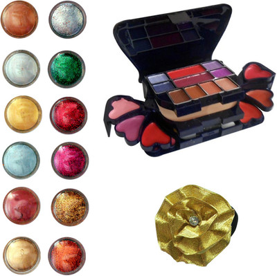

Vozwa Eye Face Shimmer Powder and Glitter Powder, Makeup Kit (8 Eyeshadow, 1 Powder Cake, 8 Lip Colour, 2 Blusher) and Band pack of 14(Set of 14)