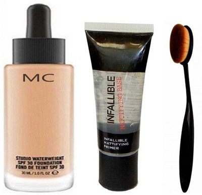 

Glorist Mac Water Weight Foundation, 1 Gel Primer, 1 Makeup Oval Brush(Set of 3)