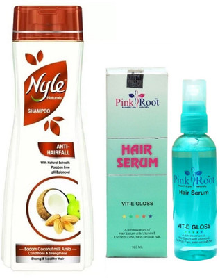 

Pink Root Hair Serum 100ml, Nyle 800ml Anti Hair Fall Shampoo(Set of 2)