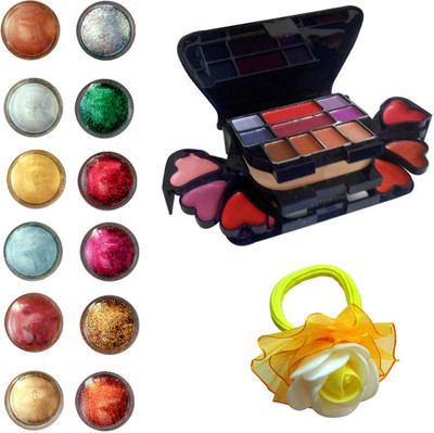 

Vozwa Eye Face Shimmer Powder and Glitter Powder, Makeup Kit (8 Eyeshadow, 1 Powder Cake, 8 Lip Colour, 2 Blusher) and Band pack of 14(Set of 14)