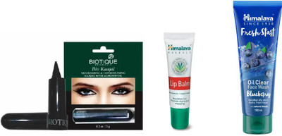 

Himalaya Lip Balm, Bio Kajal Nourishing and Conditioning Eye Kaajal with Almond Oil, Fresh Start Oil Clear Blueberry Face Wash(Set of 3)