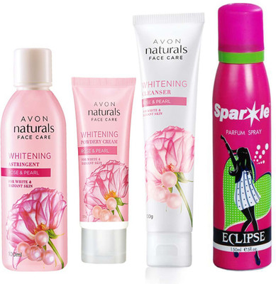 

Avon Anew Naturals Rose and pearl powdery night cream (50 g) & NATURALS ROSE & ROSE PEARL TONER (100 ml) & Naturals Rose & Pearl Whitening Cleanser (100 g) With one sparkle perfume spray 150 ml(Set of 4)