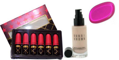 

Glorist Silicon Puff & Mac Nutcraker Sweet Nude Lipstick Set & Bobbi Brown Skin Foundation(Set of 3)