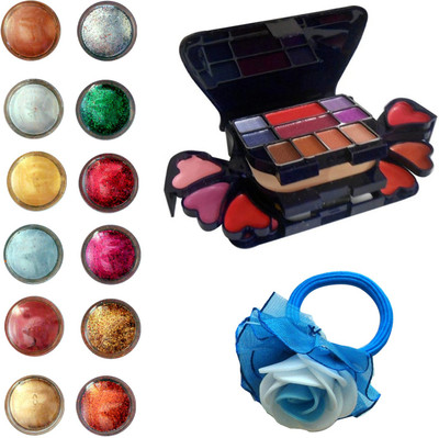 

Vozwa Eye Face Shimmer Powder and Glitter Powder, Makeup Kit (8 Eyeshadow, 1 Powder Cake, 8 Lip Colour, 2 Blusher) and Band pack of 14(Set of 14)