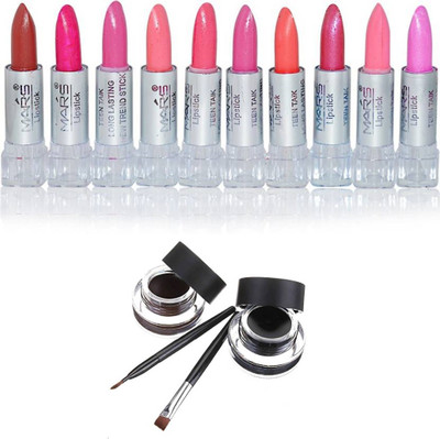 

TheTopNotch EyeLiner Black Brown and Mars Trendy Lipstick GoodChoice Teen Talk Pack of 10(Set of 12)