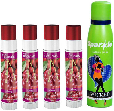 

Avon Anew four Naturals Lip Balm Cherry (4.5 g) With one sparkle perfume spray 150 ml(Set of 5)