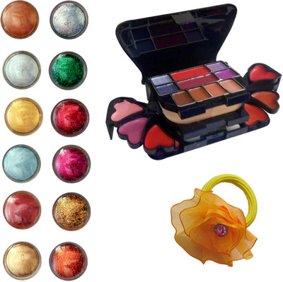 

Vozwa Eye Face Shimmer Powder and Glitter Powder, Makeup Kit (8 Eyeshadow, 1 Powder Cake, 8 Lip Colour, 2 Blusher) and Band pack of 14(Set of 14)