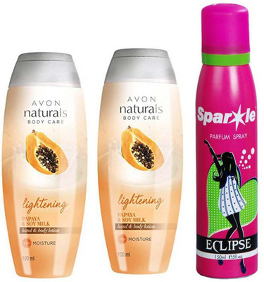 

Avon Anew two Naturals Papaya & Soy Milk Hand & Body Lotion (100 ml) With one sparkle perfume spray 150 ml(Set of 3)