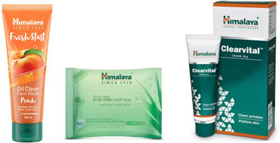 

Himalaya fresh start oil clear peach face wash, clearvital cream, moisturizing aloe vera facial wipes(Set of 3)