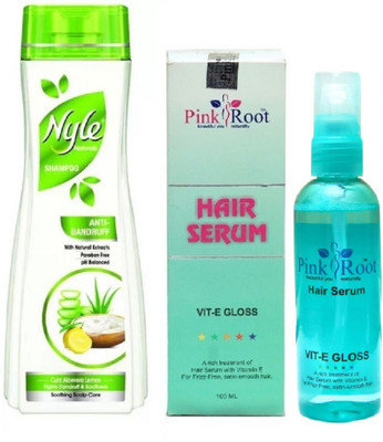 

Pink Root Hair Serum 100ml, Nyle 800ml Anti Dandruff Shampoo(Set of 2)