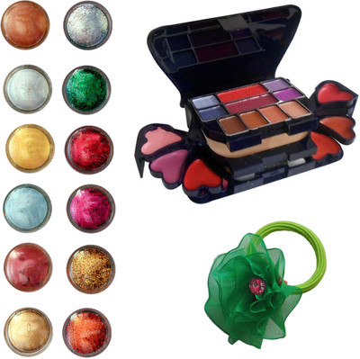 

Vozwa Eye Face Shimmer Powder and Glitter Powder, Makeup Kit (8 Eyeshadow, 1 Powder Cake, 8 Lip Colour, 2 Blusher) and Band pack of 14(Set of 14)