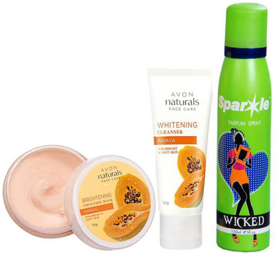 

Avon Anew papaya whitening smoothies face mask (75 g) & Naturals Papaya Cleanser 50 g (26451) With one sparkle perfume spray 150 ml(Set of 3)