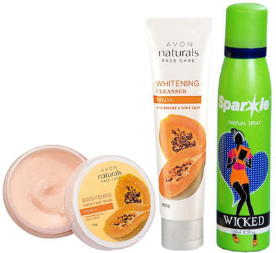

Avon Anew papaya whitening smoothies face mask (75 g) & Naturals Papaya Cleanser (100 g) With one sparkle perfume spray 150 ml(Set of 3)