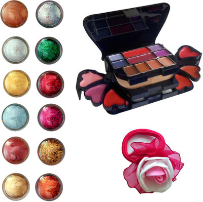 

Vozwa Eye Face Shimmer Powder and Glitter Powder, Makeup Kit (8 Eyeshadow, 1 Powder Cake, 8 Lip Colour, 2 Blusher) and Band pack of 14(Set of 14)