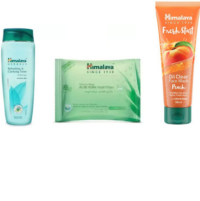 

Himalaya fresh start oil clear peach face wash, refreshing clarifying, moisturizing aloe vera facial wipes(Set of 3)