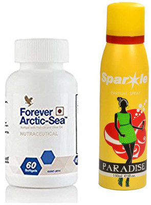 

Forever Arctic-Sea Super Salmon Omega-3 Natural Fish Calamari Oils With Olive Oil - 60 Soft Gels with one sparkle perfume 150 ml(Set of 2)