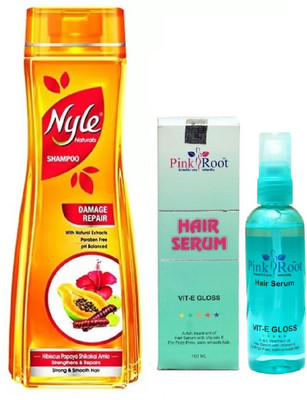 

Pink Root Hair Serum 100ml, Nyle 400ml Damage Repair Shampoo(Set of 2)