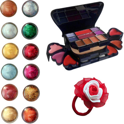 

Vozwa Eye Face Shimmer Powder and Glitter Powder, Makeup Kit (8 Eyeshadow, 1 Powder Cake, 8 Lip Colour, 2 Blusher) and Band pack of 14(Set of 14)