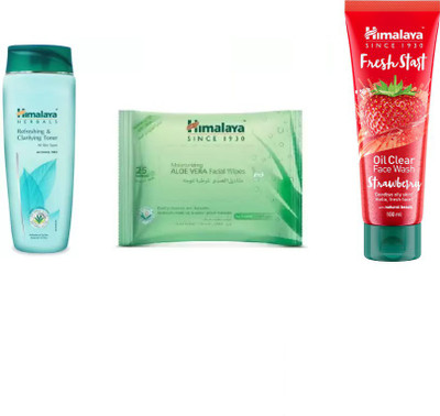 

Himalaya fresh start oil clear strawberry face wash, refreshing clarifying, moisturizing aloe vera facial wipes(Set of 3)