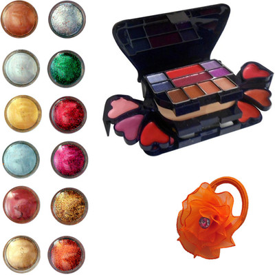 

Vozwa Eye Face Shimmer Powder and Glitter Powder, Makeup Kit (8 Eyeshadow, 1 Powder Cake, 8 Lip Colour, 2 Blusher) and Band pack of 14(Set of 14)