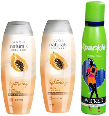 

Avon Anew two Naturals Papaya & Soy Milk Hand & Body Lotion (100 ml) With one sparkle perfume spray 150 ml(Set of 3)