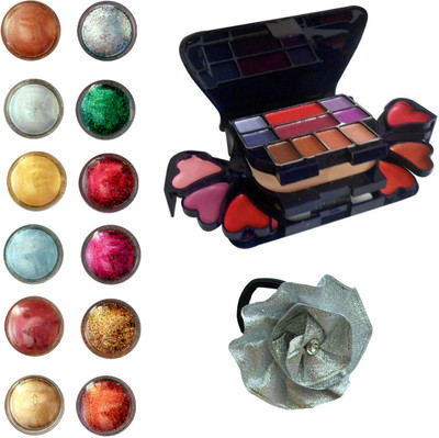 

Vozwa Eye Face Shimmer Powder and Glitter Powder, Makeup Kit (8 Eyeshadow, 1 Powder Cake, 8 Lip Colour, 2 Blusher) and Band pack of 14(Set of 14)