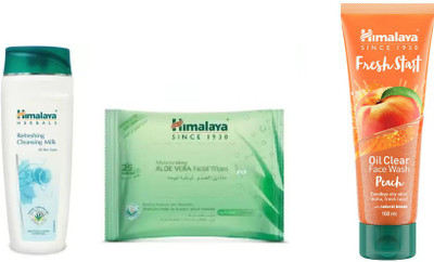 

Himalaya fresh start oil clear peach face wash, refreshing cleansing milk, moisturizing aloe vera facial wipes(Set of 3)