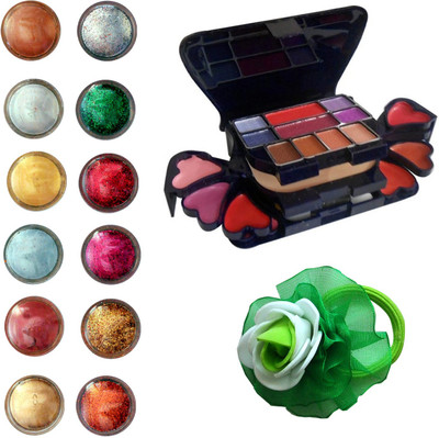 

Vozwa Eye Face Shimmer Powder and Glitter Powder, Makeup Kit (8 Eyeshadow, 1 Powder Cake, 8 Lip Colour, 2 Blusher) and Band pack of 14(Set of 14)