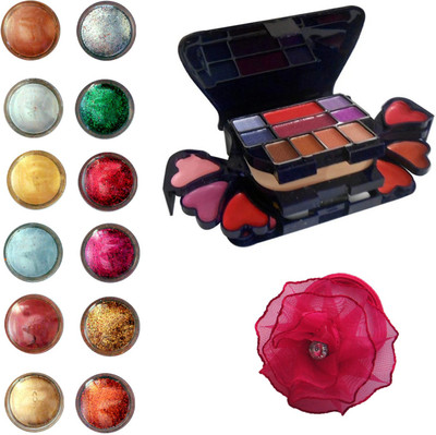 

Vozwa Eye Face Shimmer Powder and Glitter Powder, Makeup Kit (8 Eyeshadow, 1 Powder Cake, 8 Lip Colour, 2 Blusher) and Band pack of 14(Set of 14)