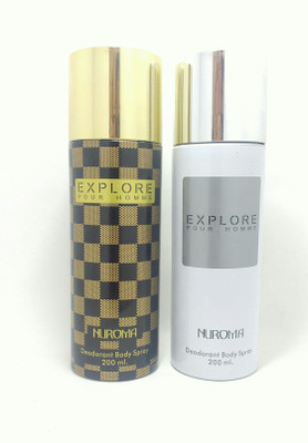 

nuroma Explore White and Explore Brown Deodorant Spray - For Men(400 ml, Pack of 2)